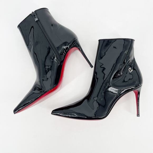 Christian Louboutin Black Patent Leather Sporty Kate Booty 85 Ankle Boots EU 38 - Picture 4 of 13